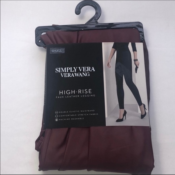 Vera Wang red pleather high waisted leggings - Picture 2 of 2